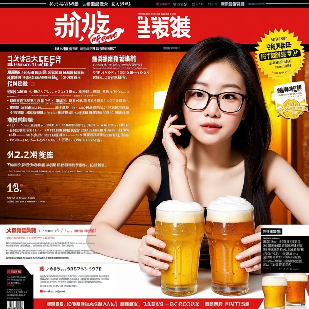 Beer promotion flyer, Asian girl, 2 glasses of beer