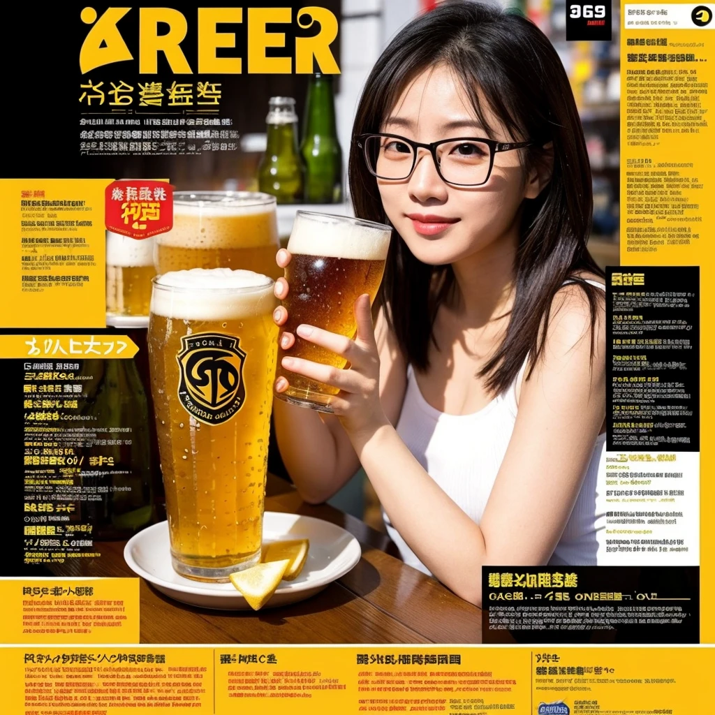 Beer promotion flyer, Asian girl, 2 glasses of beer