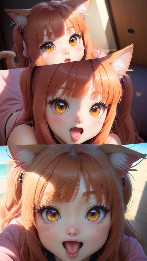Cat、anime style、round eyes、Ninmari、heart pattern in the eyes、Lot、open your mouth and laugh、wide angle of view、far angle of view、zoom out