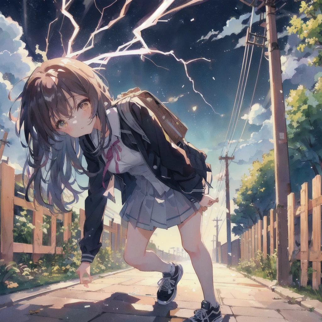 Anime girl walking down the street with a backpack, The person who was struck by lightning and lost consciousness had no pupils in their eyes.,Crazy face with mouth wide open,,lightning,Only the whites of the eyes,anime lighting, 4K Manga Wallpapers, Anime Wallpaper, Anime Style 4k, 4KAnime Wallpaper, 彼女はlightningを引き付けています, 彼女の後ろでlightningが光る, Anime Wallpaper4k, Anime Wallpaper 4k, anime art wallpaper 4k, anime art wallpaper 4k, Railgun