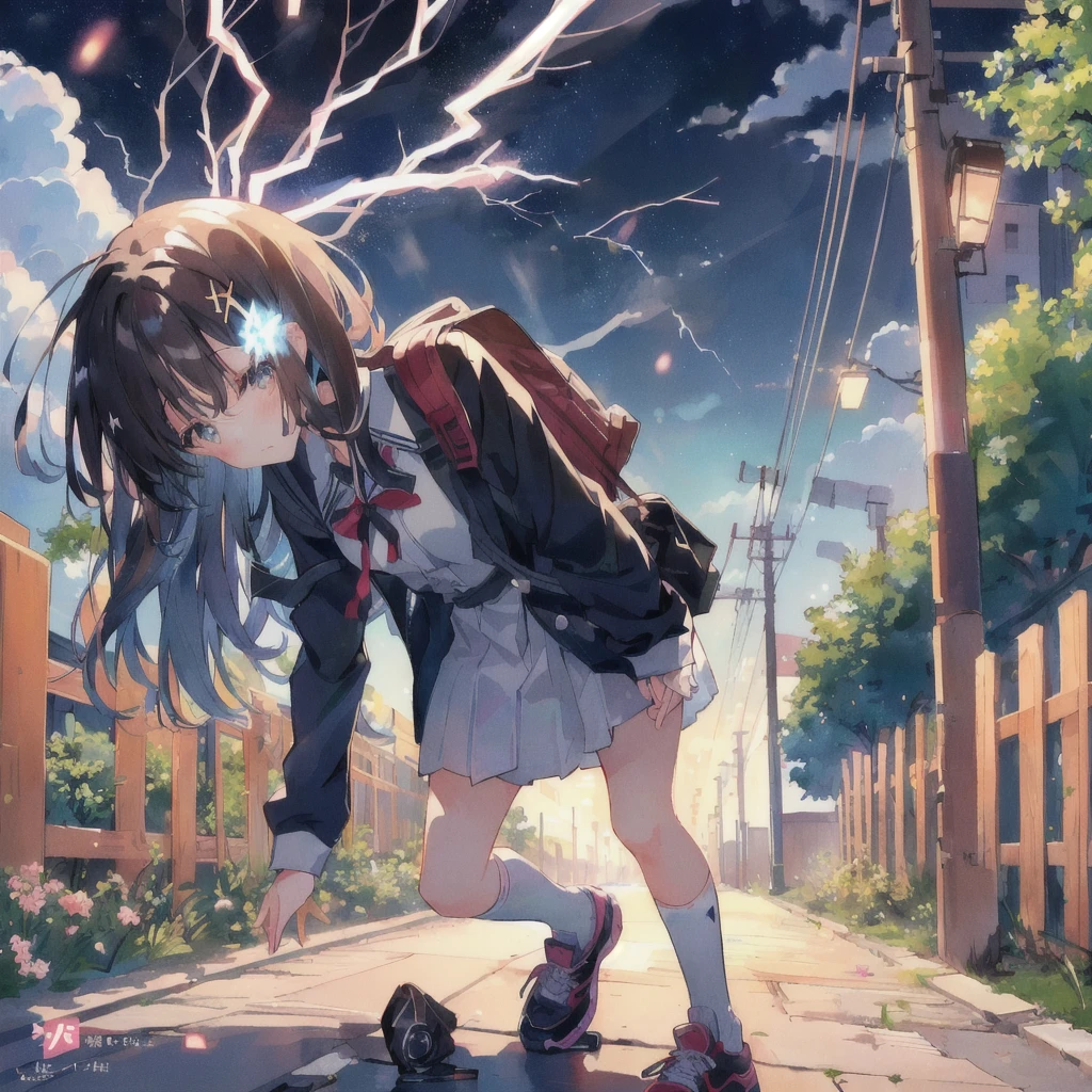 Anime girl walking down the street with a backpack, The person who was struck by lightning and lost consciousness had no pupils in their eyes.,Crazy face with mouth wide open,,lightning,Only the whites of the eyes,anime lighting, 4K Manga Wallpapers, Anime Wallpaper, Anime Style 4k, 4KAnime Wallpaper, 彼女はlightningを引き付けています, 彼女の後ろでlightningが光る, Anime Wallpaper4k, Anime Wallpaper 4k, anime art wallpaper 4k, anime art wallpaper 4k, Railgun