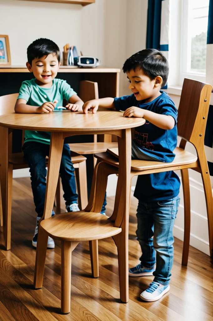 Children playing with chairs 
