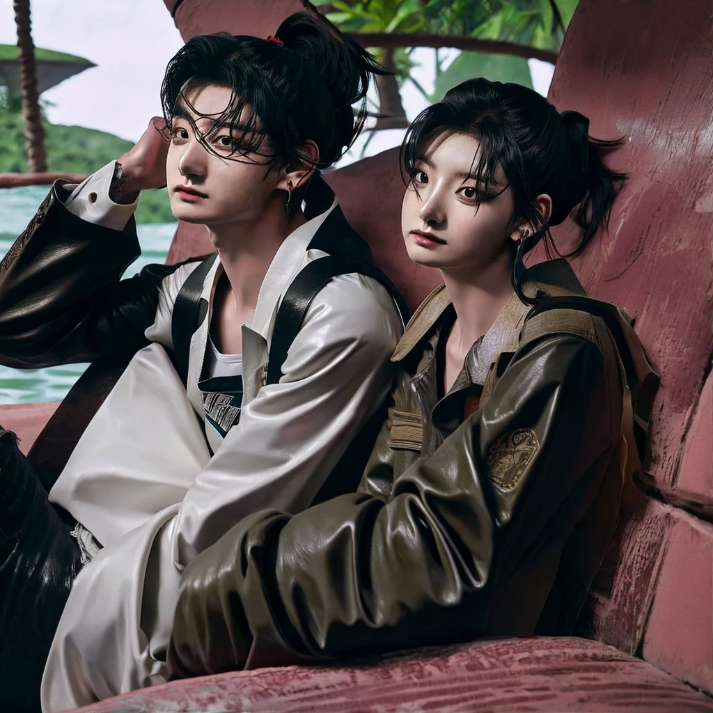 Fashionable and modern, two people, a man and a woman, shining out, rebellious