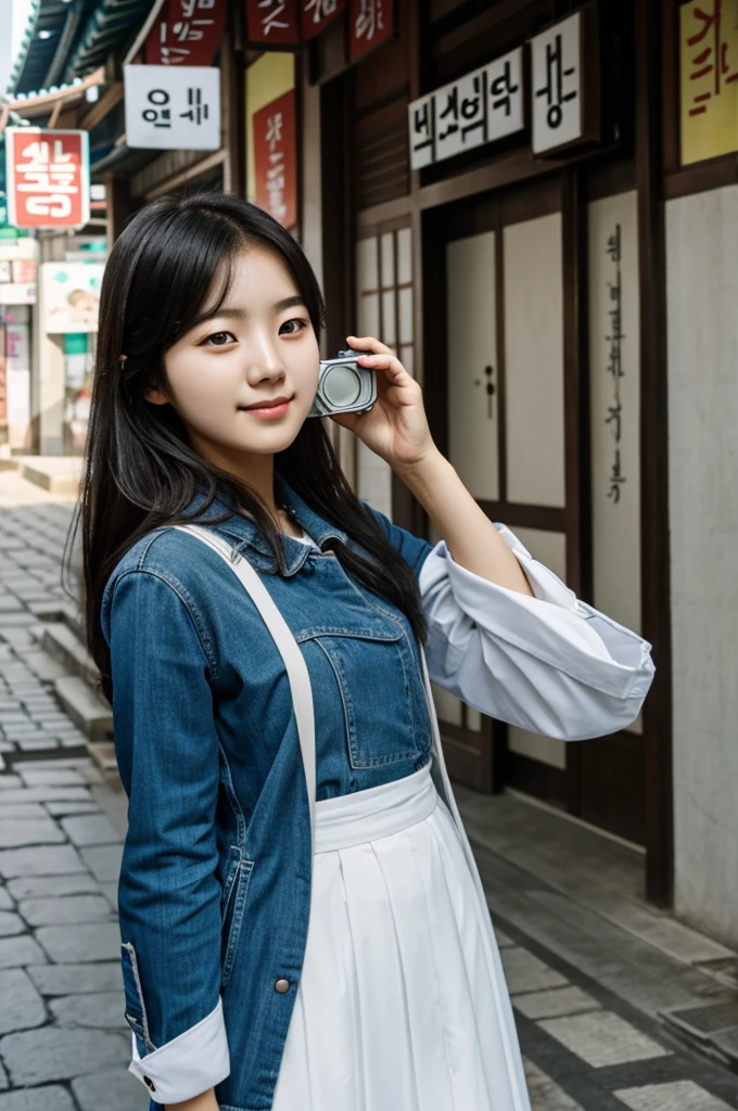 A korean girl clicking her photo near the korean buityfull place