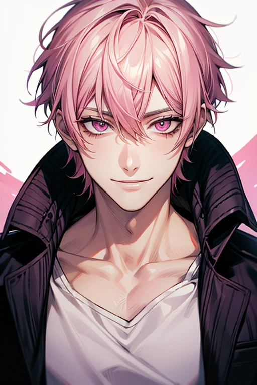 good looking, alone, 1 male, short hair, Pink Hair, Pink Eyes, Smile Facial