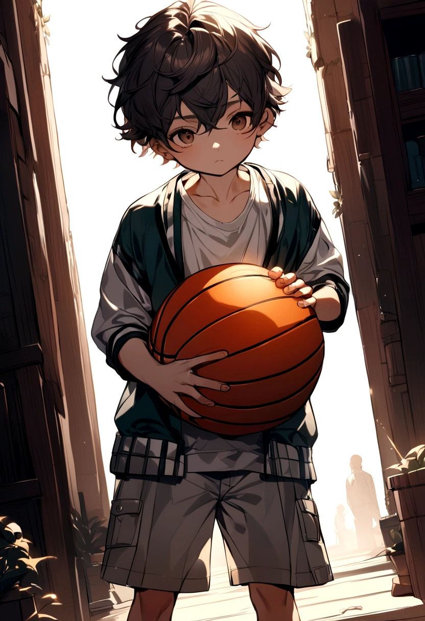 Little boy holding a basketball,Q version