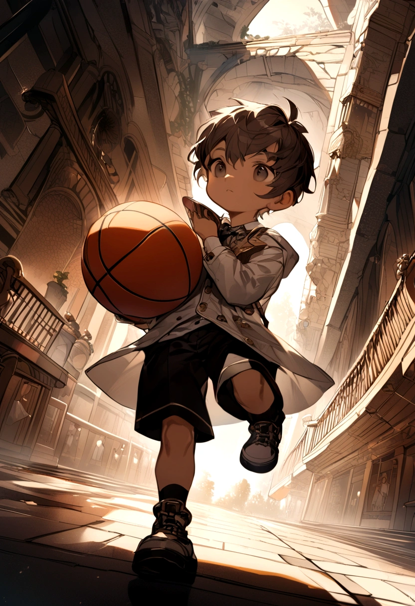 Little boy holding a basketball,Q version