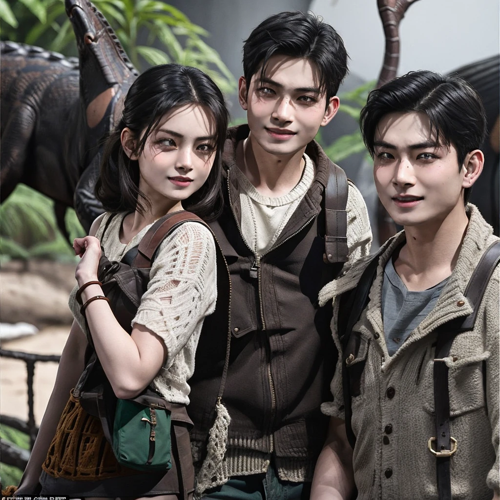 Cute girl with her boyfriend , looking happy in jurassic park 