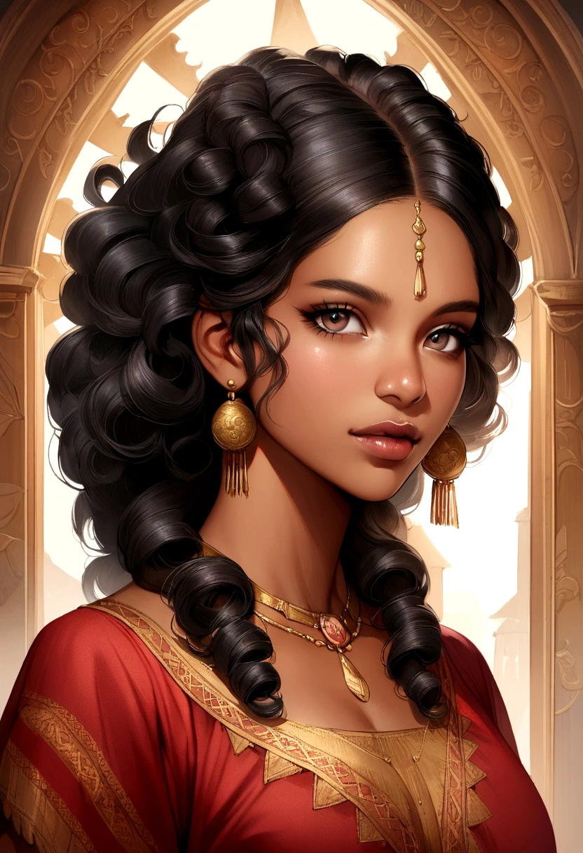 a very realistic West Indian woman with curly hair, aged 19