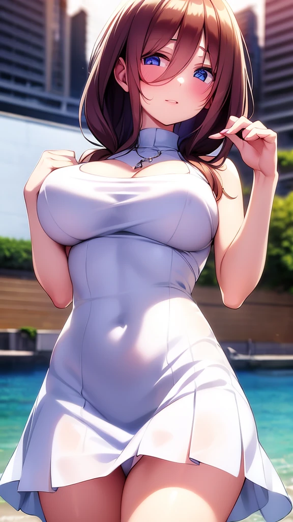 With a transparent white dress