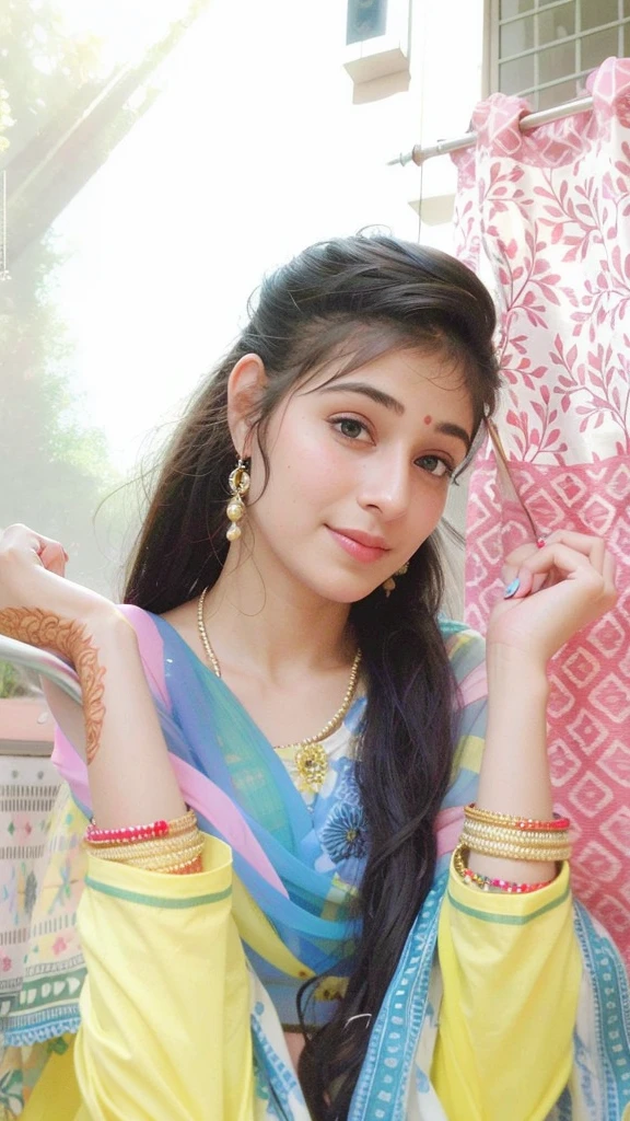 araffe woman in a blue sari holding a pink umbrella, very beautiful girl, cute beautiful, beautiful cute, with lovely look, young and cute girl, traditional beauty, attractive girl, 18 years old, candid picture, handsome girl, with a beautifull smile, innocent look, profile pic, very extremely beautiful, with accurate face