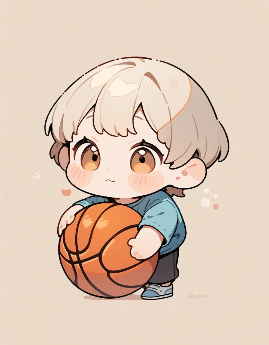 chibi style，Lovely，masterpiece, best quality, 8K, Clear focus, holding a basketball，Clean background