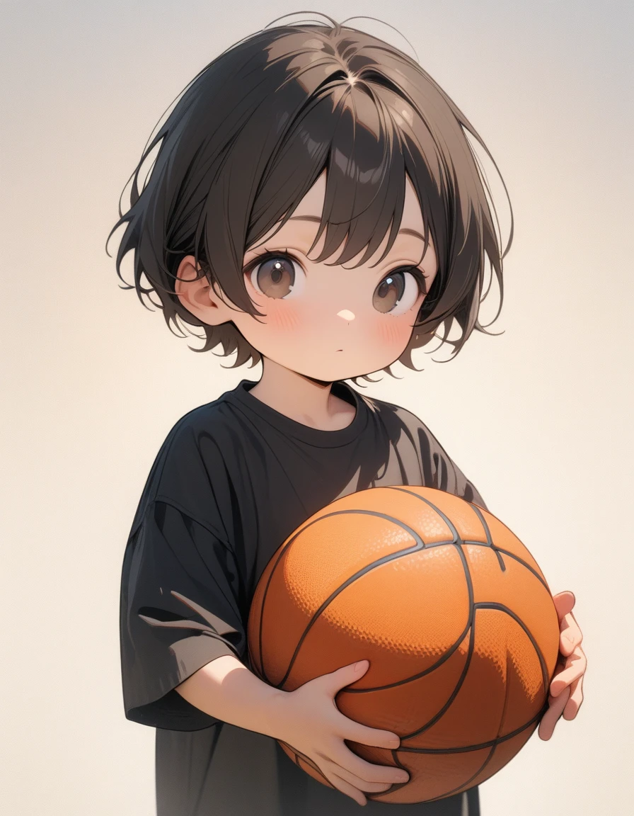 Lovely,masterpiece, best quality, 8K, Clear focus,Black short hair, holding a basketball,Clean background