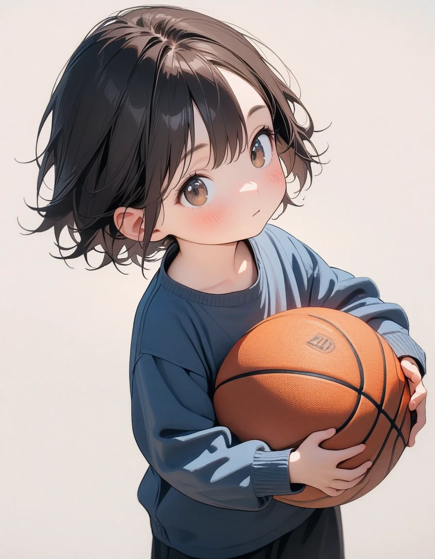 Lovely,masterpiece, best quality, 8K, Clear focus,Black short hair,Little boy holding a basketball,Clean background