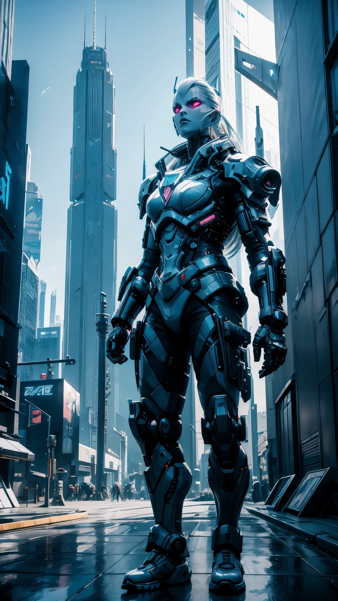 8K, ultra HD, Background type, Cyberpunk Anime, white buildings, white towers, Fantasies, 3d, white cybernetic dragons in the background, landscape