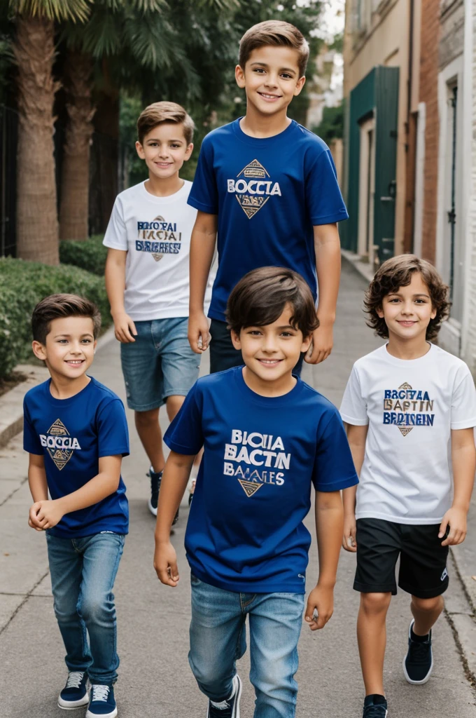 Generate 4 of the neighborhood boys with the boca t-shirt
