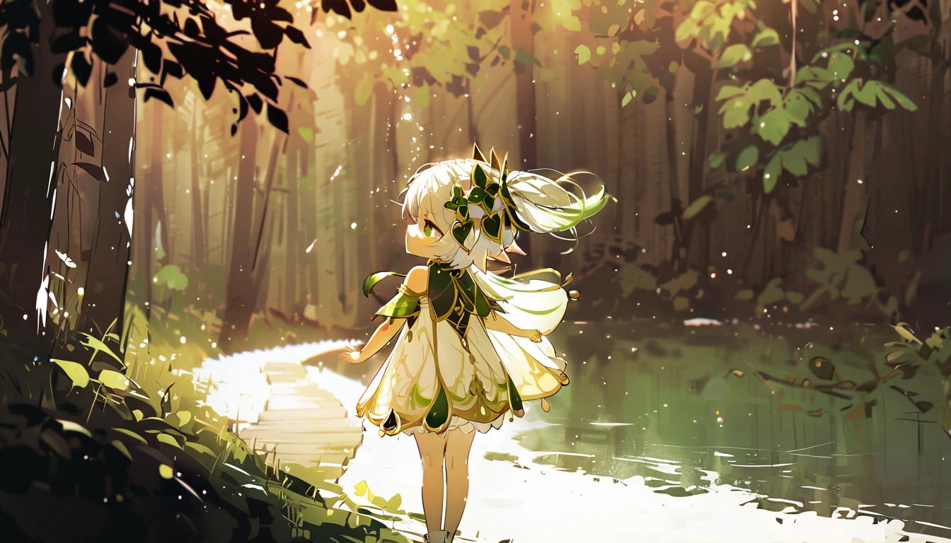 masterpiece,Highest quality,dispersion,alone,One girl, in the forest,Light particles, Light,Nahida,Green Eyes,Waterfront