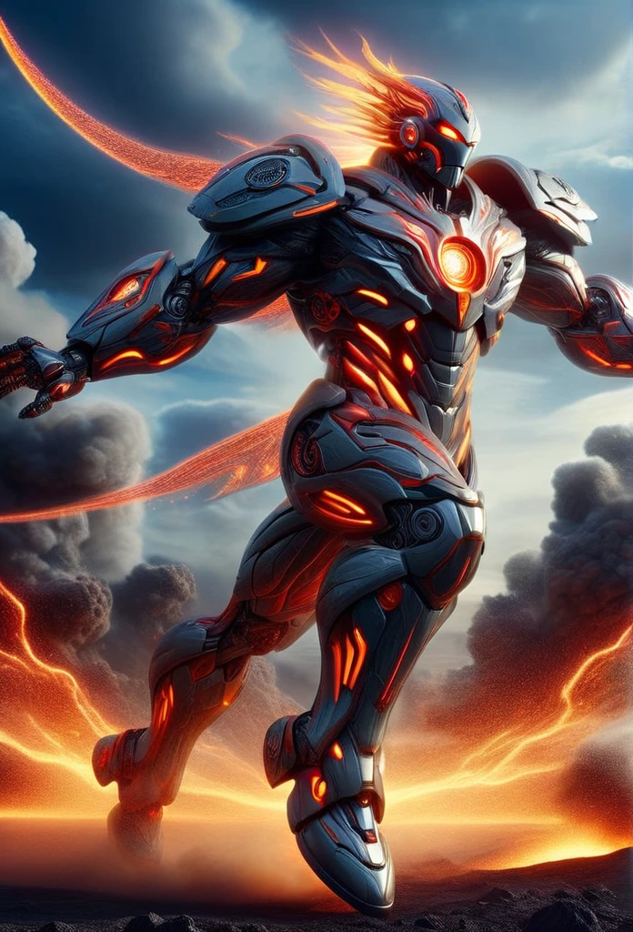 Full body, (a warrior wearing a mecha named "Storm Crimson" from China is shooting with a huge nuclear energy gun), (wearing a faucet zoom telescope on his head), (dynamic jumping shooting movements), the mecha warrior is about 8 meters tall, holding a huge nuclear power weapon in his hand. He is burly, and his whole body is made of dark gray superalloy with complex lines and patterns engraved on it. This mecha has three arms, Each arm is equipped with titanium alloy hard rotating blades, which are carefully designed and manufactured artificial muscle tissues with extraordinary strength. They are about 8 meters tall and have a burly physique. Their entire body is made of dark gray superalloys, with complex lines and patterns engraved on them. Their feet are equipped with chemical resistance devices, and their legs have back chemical thrusters,
Futuristic Future, Ice Age, Multidimensional, Nuclear Power, Orbital Orbit, Space, Veins Veins, Surreal Surreality, Glow (Radioactive Radioluminescent Body, Nuclear Waste Glow),
Broken metal, cyberpunk, atomicpunk, volcanic ash, realism, sunset, movie lighting, realistic photos, studio photography, HDR, 8K, anthropomorphism, portrait, epic lighting, ray tracing, Cannon EOS 5D Mark III, 85mm, volumetric lighting, (look up: 0.65),