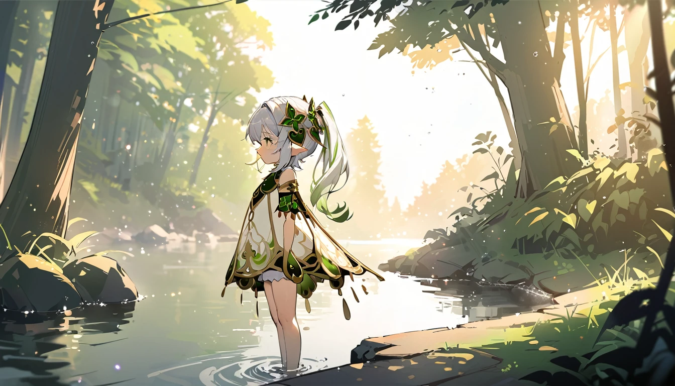 masterpiece,Highest quality,dispersion,alone,One girl, in the forest,Light particles, Light,Nahida,Green Eyes,Waterfront