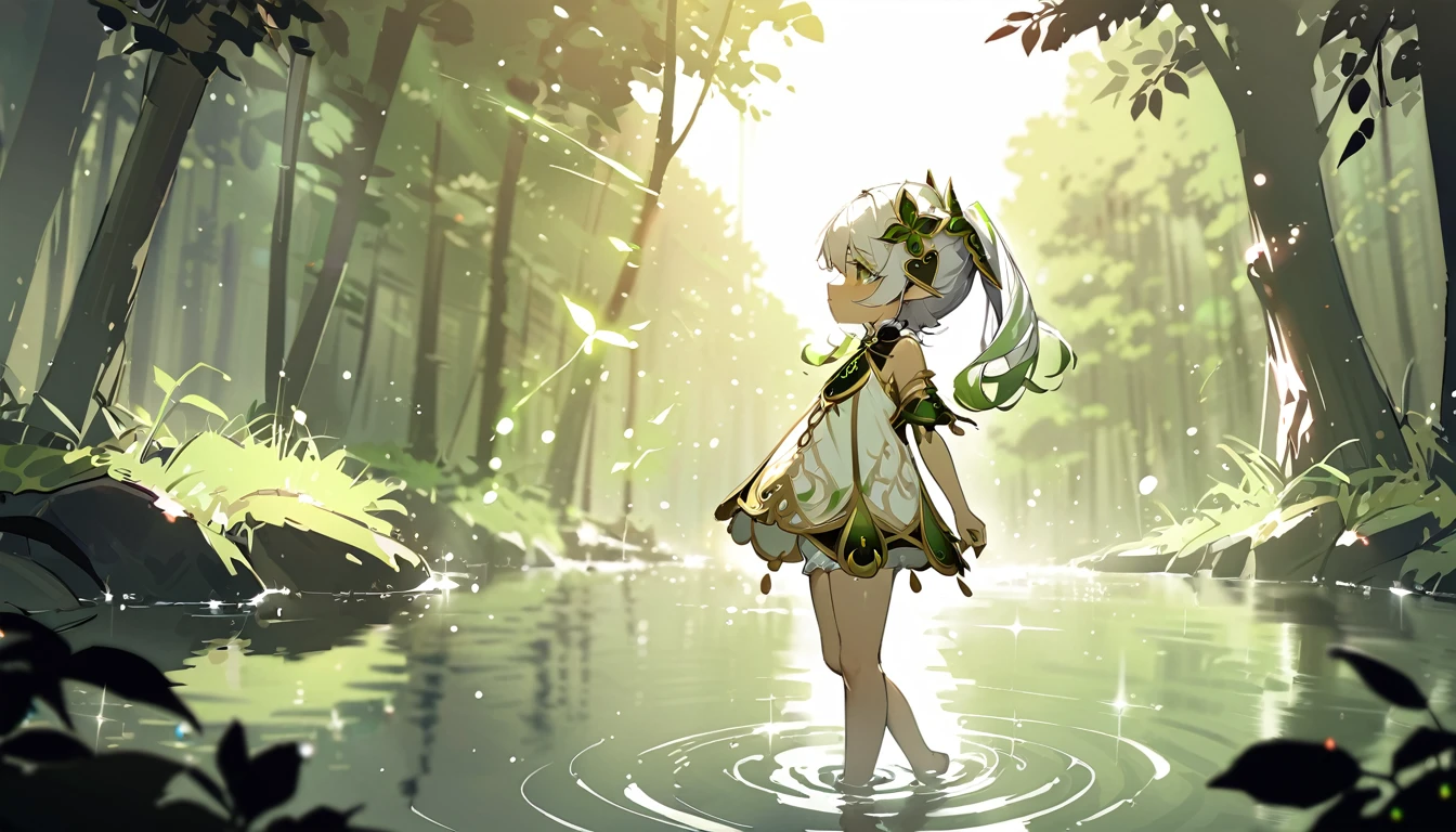 masterpiece,Highest quality,dispersion,alone,One girl, in the forest,Light particles, Light,Nahida,Green Eyes,Waterfront