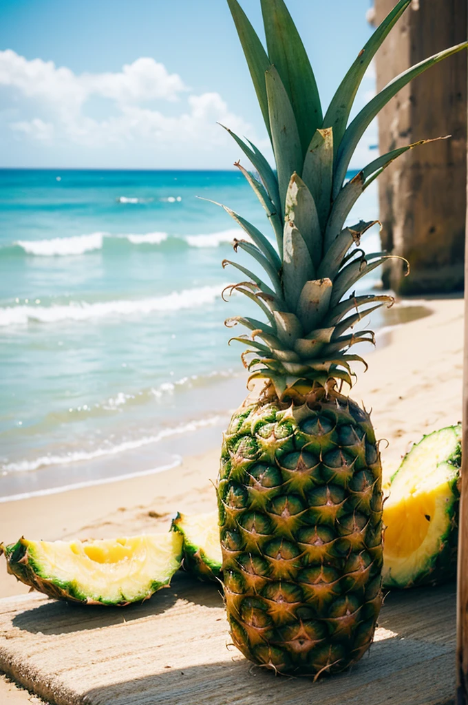 a background image，Poster background image about pineapple，cool background，For example, what the beach looks like in summer