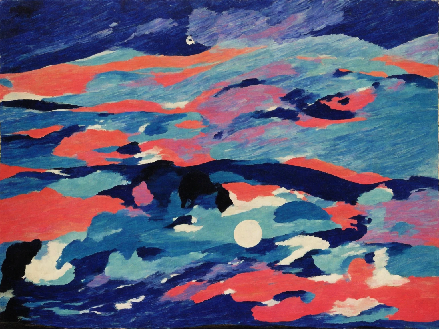 there is a sea in twilight has sun,a lot of clouds inspired by Kenneth Noland, inspired by Georgia O'Keeffe, inspired by Georgia O’Keeffe, inspired by Cuno Amiet, inspired by Frederic Church