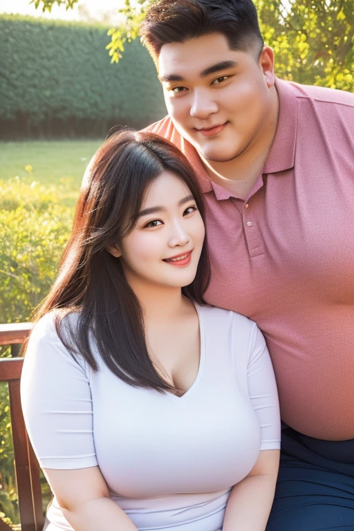 186cm 105kg thin man with abdominal obesity, (140kg upper body obese woman):1.6, friendly pig couple, photorealistic, 8K