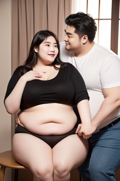 186cm 105kg thin man with abdominal obesity, (140kg obese woman):1.6, friendly fat couple, photorealistic, 8K