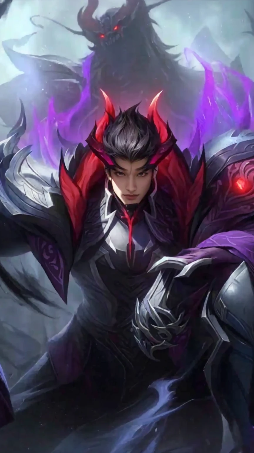 a close up of a person with a demonic face and a demon like face, heise jinyao, sylas, inspired by Huang Shen, league of legends character, the former demon king, male vampire of clan banu haqim, splash art, inspired by Li Kan, inspired by Shen Zhou, artgrem, league of legends character art, darius puia