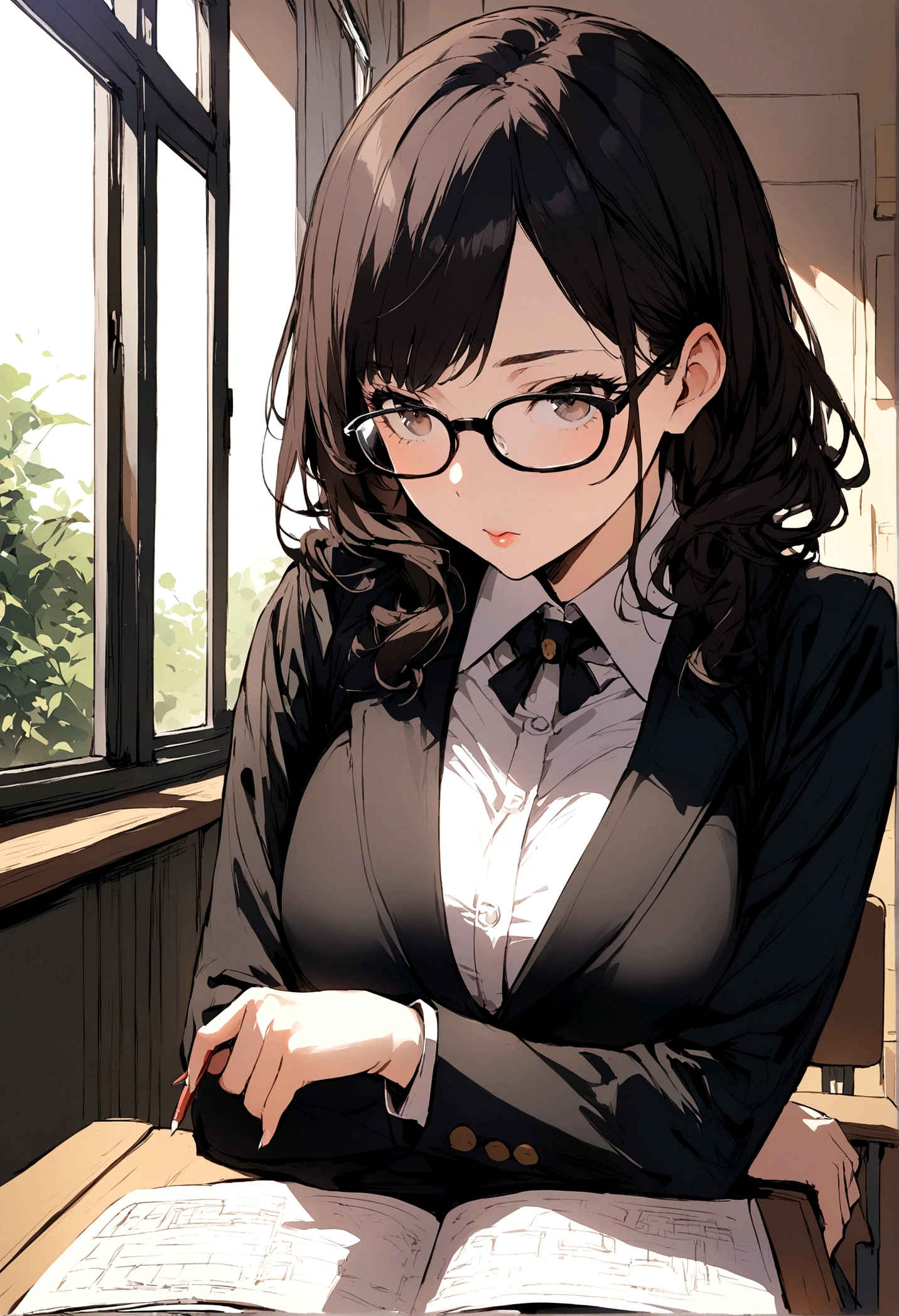 One Woman、classroom、teacher、Glasses