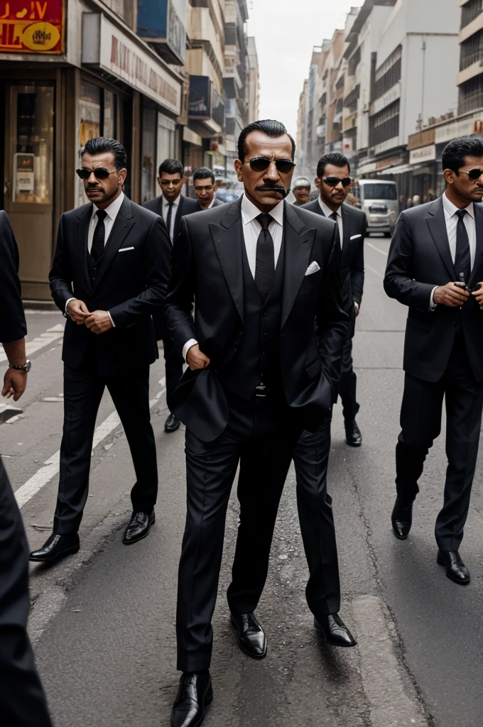 A mafia man they suit clothing and they are smoking in road middle side and all public they are very scared of him and