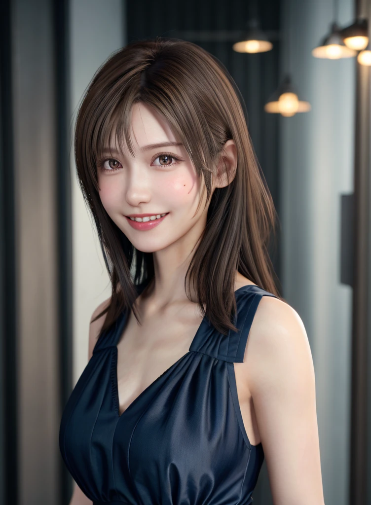 high quality picture, masutepiece, detailed hair texture, Detailed skin texture, Detailed Cloth Texture, 8K, Add fabric details, ultra detailed skin texture, ultra detailed photographic, Skin pores,,full body,light smile, full body,mini dress, light brown hair, 