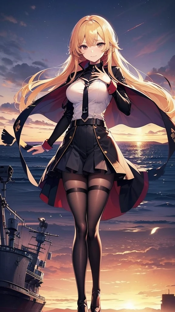 Background: jet black sea, battleship girl, girl, rubble of battleship, black and golden eyes, grey skin, evil smile、(((Black tights)))、Medium breast、(((Brat)))、(戦艦skylark擬人化)(((skylark)) (Perfect hands, Perfect Anatomy),, Anime Girls, best anime 4k, wallpaper, Detailed digital anime art, Detailed anime artワーク, アニメアートwallpaper 4k, アニメアートwallpaper 4k, Detailed anime art, アニメwallpaper 4k, アニメwallpaper 4k, アニメアートwallpaper 8K, 4k アニメwallpaper, 8k high quality detailed art