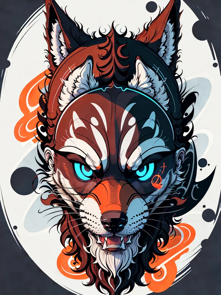 Graphic art t-shirt design, cool wolf with glasses, vector art, clean background, digital painting, 8k