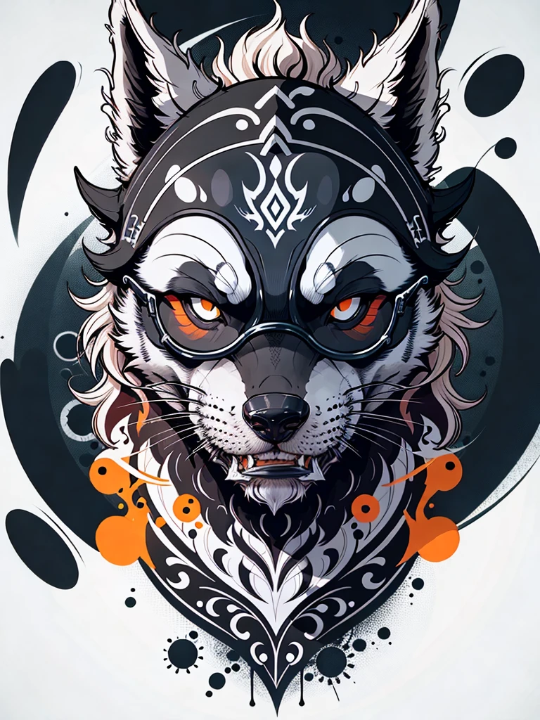 Graphic art t-shirt design, cool wolf with glasses, vector art, clean background, digital painting, 8k
