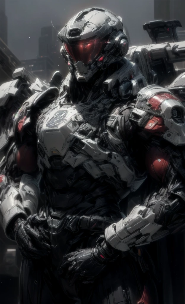 (((epic and visually stunning complex digital anime masterpiece:1.6, elegant decorated tactical military cyborg:1.3, ((gorgeous feminine male physique:1.3, graceful:1.4)) space soldier:1.3))), (((heavily muscled masculine chest:1.4, chiseled abs:1.4, heavily toned:1.4, slim yet muscular:1.3))), (((complex and beautiful:1.3, tactical:1.3, stunning scifi fantasy style:1.5, beautiful scifi style mechanical helmet:1.5, polarized visor:1.5))), (((elegant tactical double breasted trench coat:1.5, sleek exoskeleton:1.3))), (((form fitted armor plating:1.3, super sleek sensually revealing under suit:1.5, waist and thighs exposed:1.5)), ((flamboyant feminine essence:1.4, heavy mechanical gothic aesthetic:1.4)), ((androgynous body build)), (((toned yet heavily muscled gorgeous femboy physique:1.4, gorgeous perfectly defined muscles:1.4, toned sleek mechanical arms and legs:1.4, thick well rounded thighs:1.5, mechanical muscles))), ((((depth of field, cinematic lighting, chromatic aberration, ray tracing, UHD, masterpiece, top of head covered, super detail, high details, high quality, award winning, 8k, highres)))):1.6, (((dieselpunk, decopunk, artificial muscle))):1.6, (((beautifully engraved artdeco scifi style design:1.4, red and white armor:1.4)))