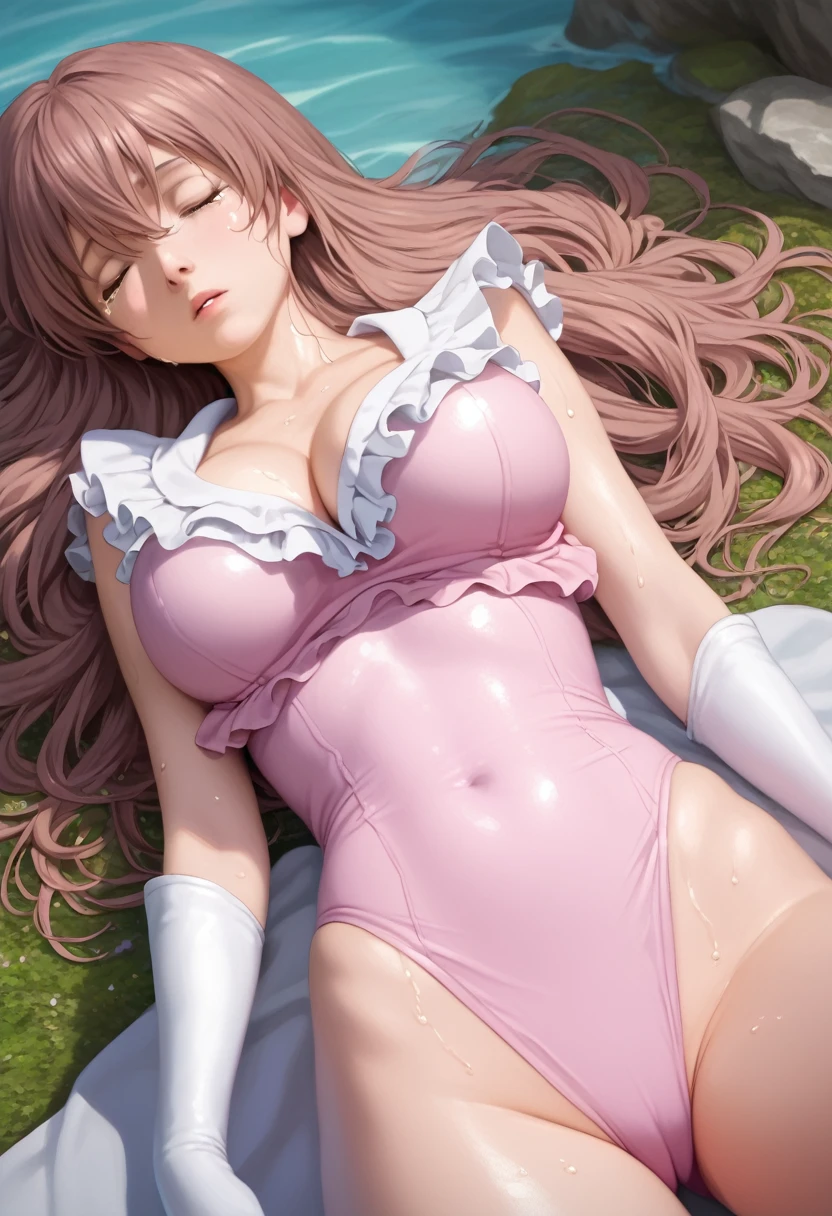 score_9,score_8_up,score_7_up,masterpiece,best quality, source anime, photorealistic, hyperrealistic, 8k,photo,raw,super detailed, extreme detailed, rating_explicit,
1girl, (defeat:1.4), arched back,
BREAK girl, shouko nishimiya, 18yo, long hair, pink brown hair, bangs between eyes, brown eyes, (large breasts:0.9),
shiny hair, beautiful detailed eyes, beautiful face,
pink high-leg leotard, (wedgie, partially visible vulva), White elbow gloves, (pink thigh-high boots), frilled shirt collar,center frills,
Covered navel,covered abs,cleavage,sweaty clothes,
clothes reflecting light, ornate,noblesse,cute,Super beautiful girlIdol,
closed eyes, raised eyebrows, (Fainting),orgasm, parted lips, (head tilt),sleeping,(wet girls, sweaty clothes),tears,battle damage,rape,folded,