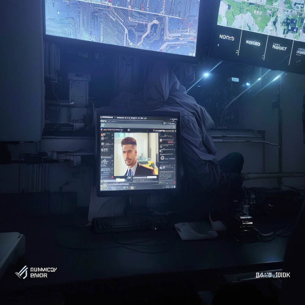 there is a computer screen with a photo of a man, computer screen image, in front of a computer, sitting at a control center, Pós-produção 8K, Pós-produção 8K, sitting in front of the computer, 8K. filling of the view, very low quality image, View from a news truck, reddit post
