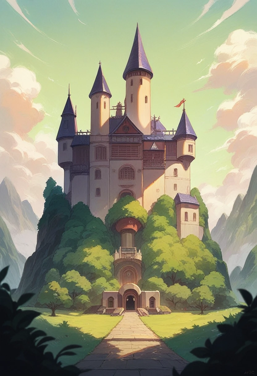 Gamecube era mario flipping off viewer ontop of parapets of a castle, anime, ova, studio ghibli