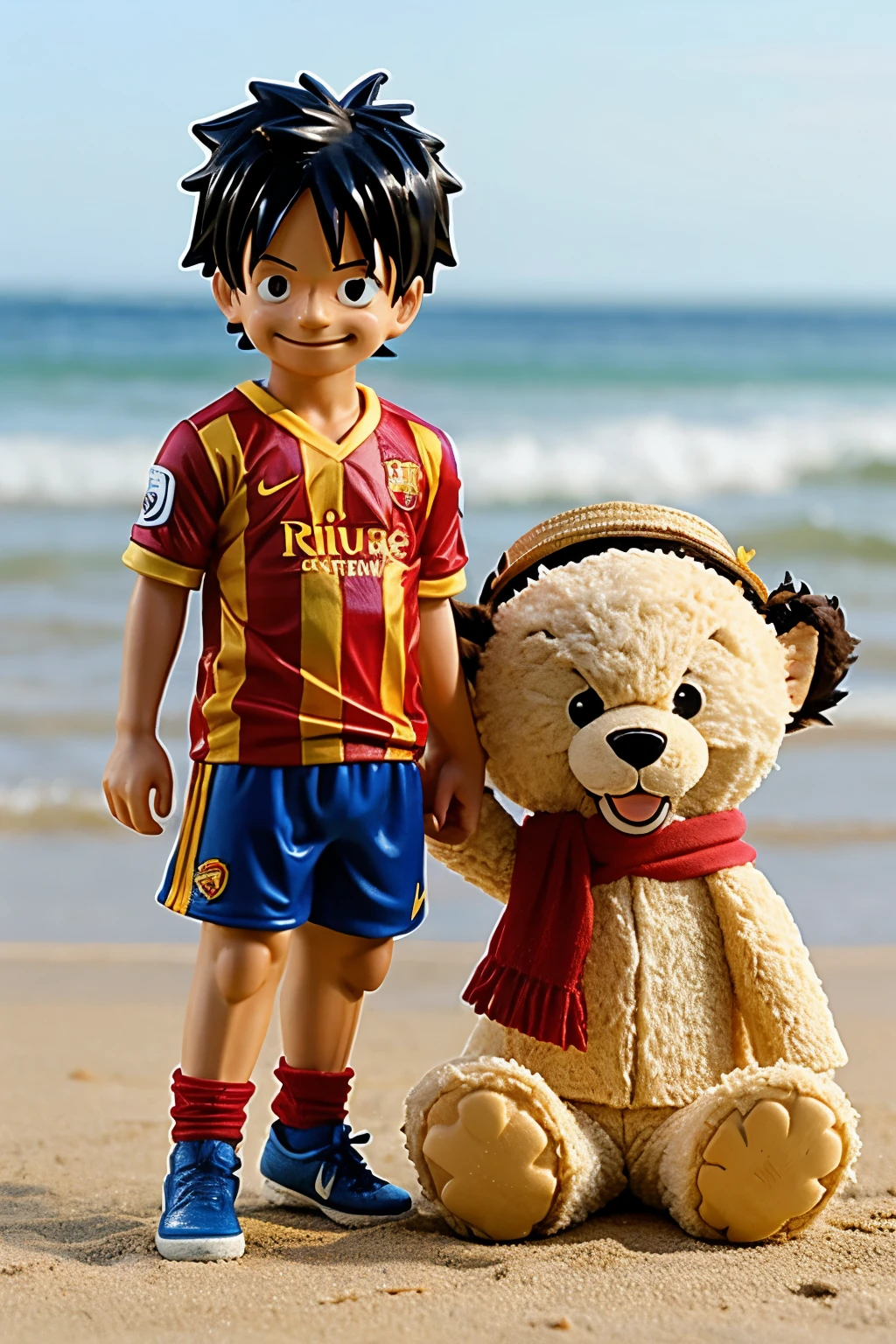 a miniature of lionel messi with luffy from one piece 
