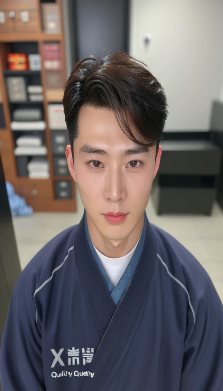 Best Quality, 8k, Masterpiece, (Portrait: 1.3), (photo realistic:1.4), (hyper realistic:1.4), Sharp Focus, looking at viewer, (smoother lighting:1.1), (increase cinematic lighting quality:0.9), realistic lighting, backlighting, light on face, ray trace, (brightening light:1.2), (Increase quality:1.4), sharp detail, (best quality real texture skin:1.4), finely detailed eyes, black_eyes, finely detailed face, 25 year old Korean man