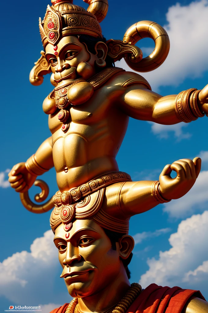 Make an image of lord hanuman flying in the sky,ultra hd photo.