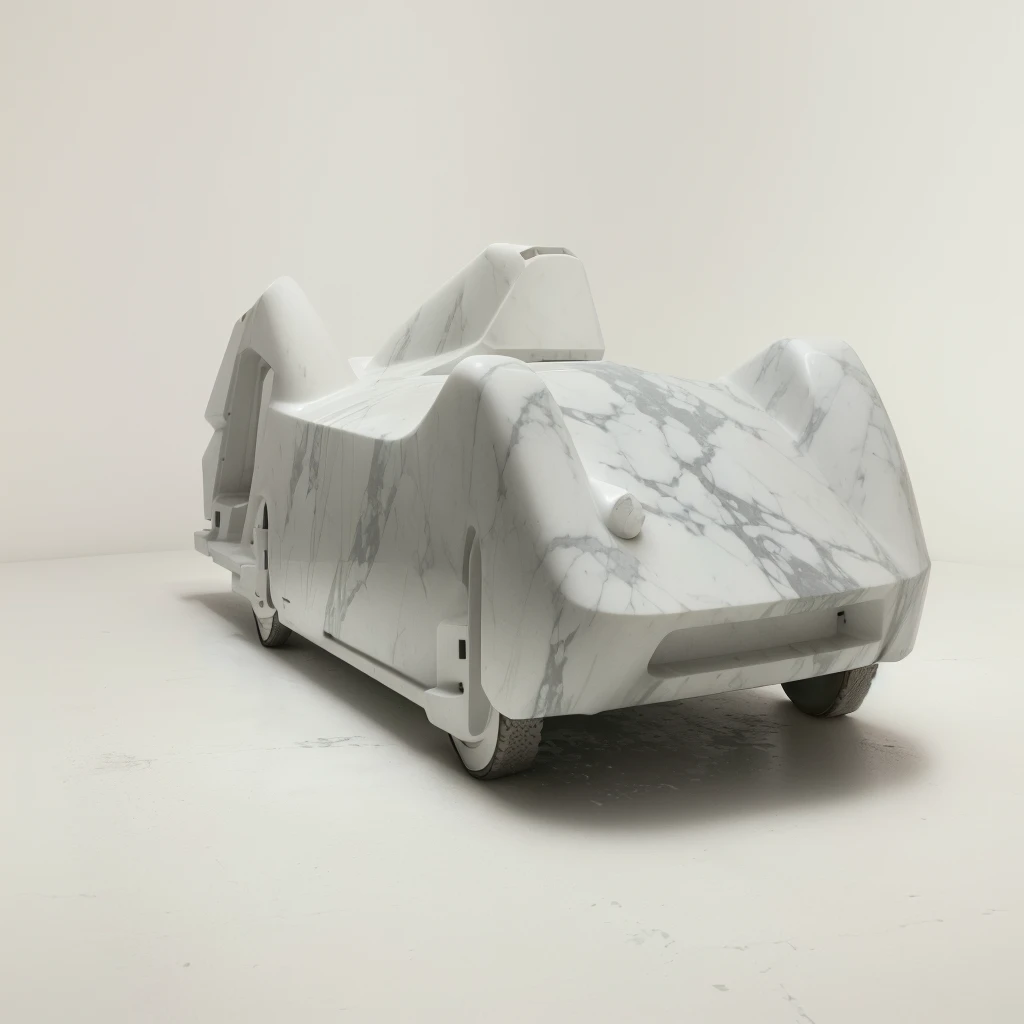 A white marble car is parked on the table,  modified car,  Heavily modified cars,  Made of Carrara marble, made of marble, Made of liquid metal and marble, prototype car, a Marble Sculpture, Inspired by William Claisson Hedda, 用白色marble carving而成, Marble Sculpture, Eero Aarnio, marble carving, Marble Sculptures