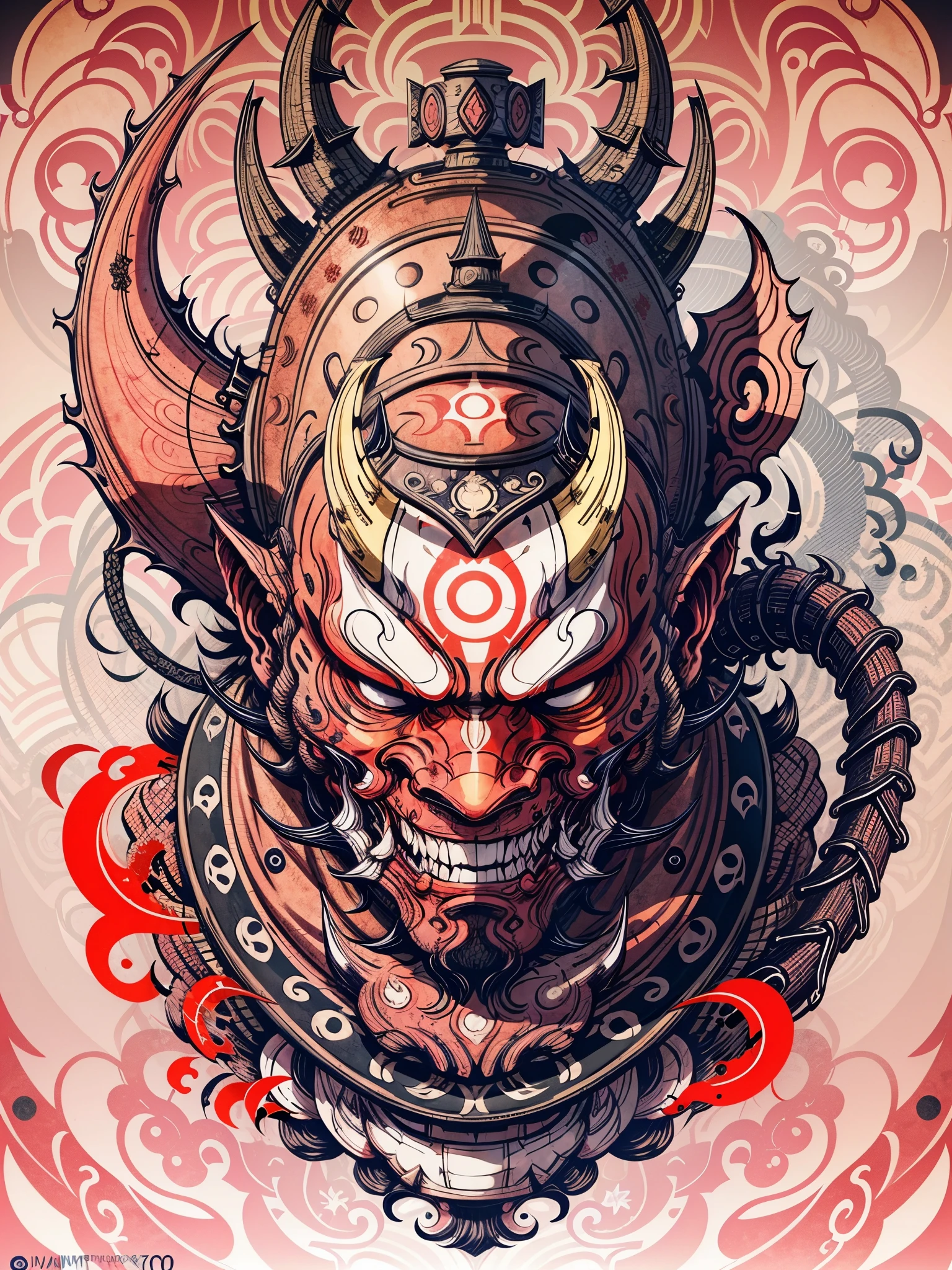 Hannya mask style 0mib, illustrator, masterpiece, high quality, 8k, high resolution, high detail, monkey man, monkey king,--no corner