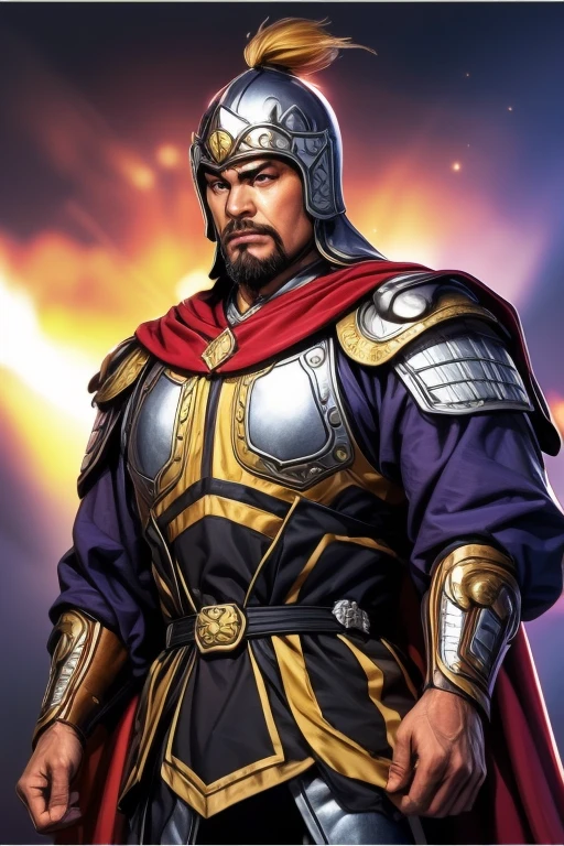 8K,man with sword,ornate armor(The elaborately crafted coat of arms of a nobleman),ultra high resolution,surreal,realistic skin,Black hair short hair,big black eyes,clear eye description, muscular body,waist armor,delicate hands, Perfect hand shape, character art, action pose,masterpiece,Realistic RAW photos of the highest quality,bright colors,rich colors, backlight, movie lights, film grain,50mm lens