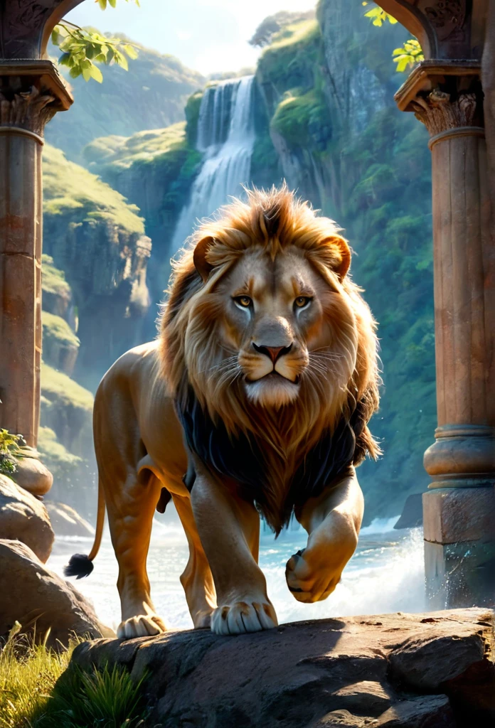 Majestic lion inspired by lion King,  (fantasy (random 1.7)), cinematic,  ray tracing,  high detailed 