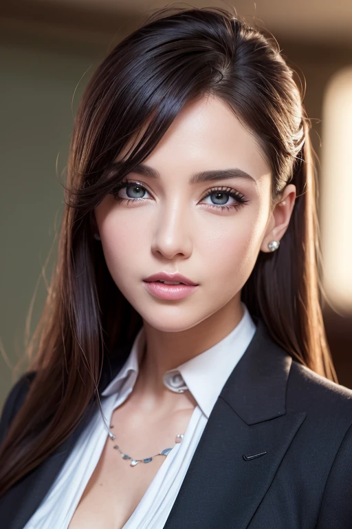 beautiful detailed eyes, beautiful detailed lips, extremely detailed eyes and face, longeyelashes, elegant office lady, professional business attire, office setting, desk, computer, paperwork, (best quality,4k,8k,highres,masterpiece:1.2),ultra-detailed,(realistic,photorealistic,photo-realistic:1.37),HDR,UHD,studio lighting,ultra-fine painting,sharp focus,physically-based rendering,extreme detail description,professional,vivid colors,bokeh,intricate details,highly realistic,photorealistic portrait