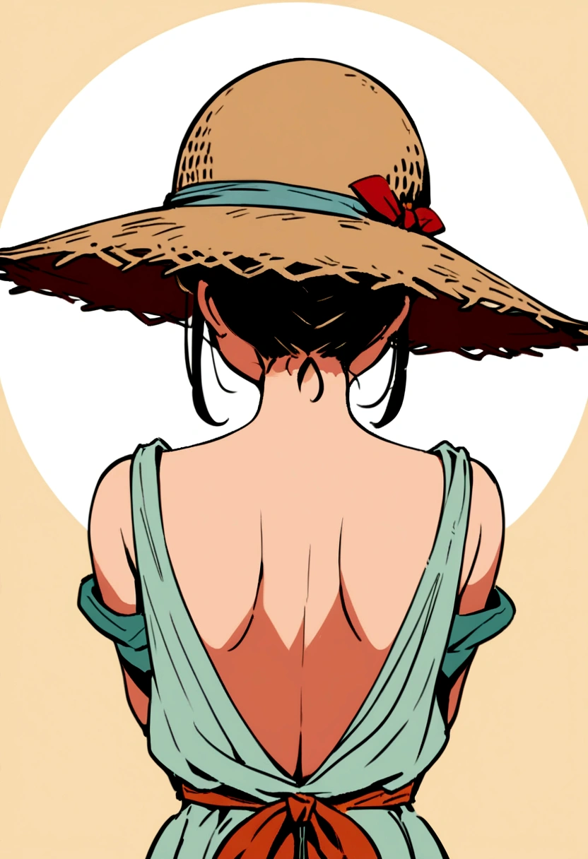 Ghibli style　Straw hat　girl　Back view