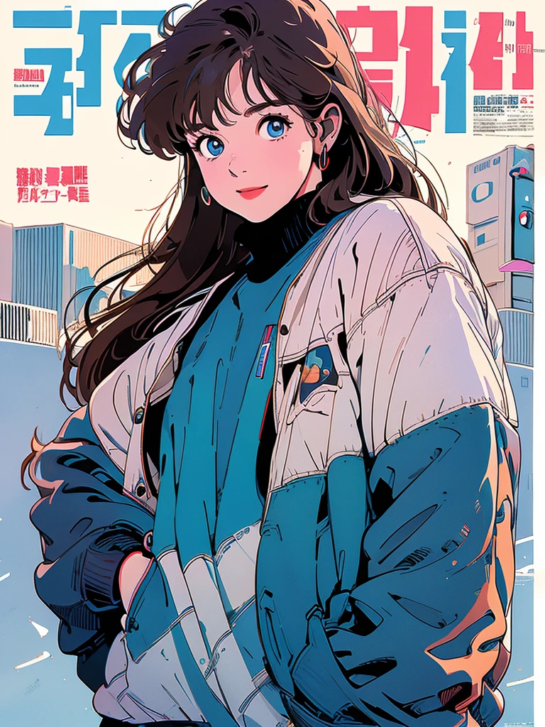 whole body、Upper Body、1 pretty woman、4k、White short-sleeved sweater、pedestrian crossing、Signal 、intersection、Complex background、Detailed Hair、smile、Blue Eyes、Light brown hair, with a cute otter, magazine cover.