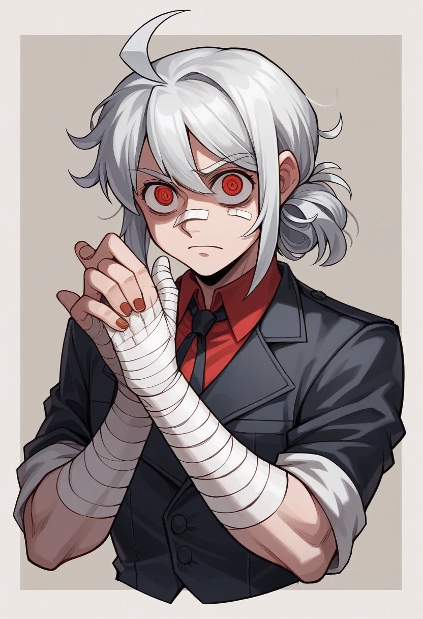 (masterpiece), best quality, expressive eyes, perfect face(masterpiece), best quality, expressive eyes, perfect face, eyes full black, cenobita, hellraiser, Leather Clothes, rusty steel wings, Deep wounds in the chest and abdomen, rusty nails in the right arm, bandages on the head and face, ((((bandaged man))))